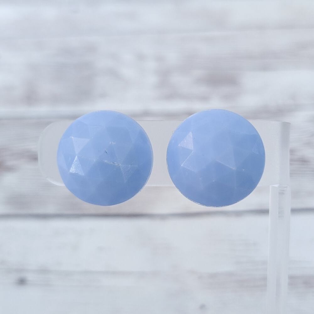 Vintage Clip On Earrings Light Blue Faceted 7/8" Retro